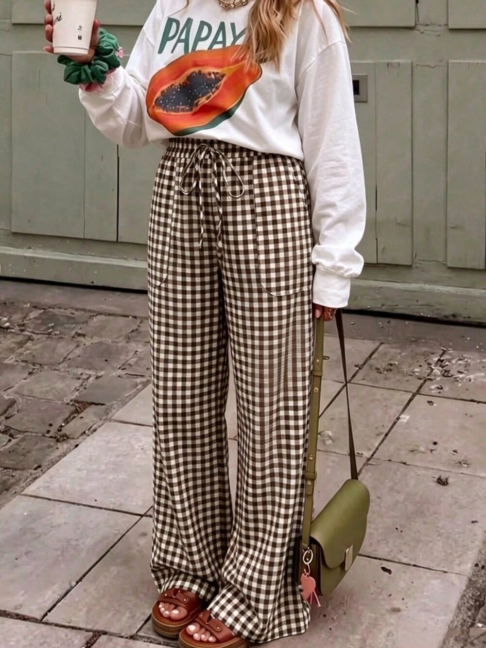 Brown Casual Women's Loose Geometric Long Pants